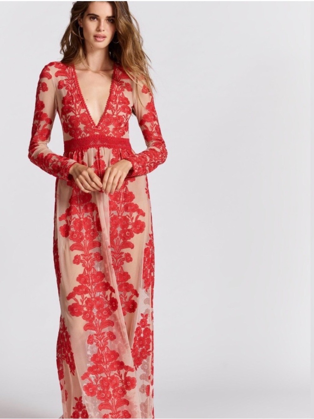 For Love and Lemons Red Temecula Lace Maxi Dress